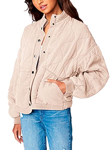 [BLANKNYC] Womens Luxury Clothing Tencel Drop Shoulder Quilted Jacket, Everyday Adult Coat, Sand Drift, Large