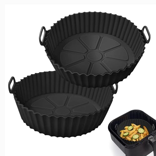 Air Fryer Silicone Liner 2 Pack, Altalsby 8 inch Non-Stick Reusable Air Fryer Basket Liners for 3-5 QT Baskets, Airfryer Silicone Pot for Ninja Air Fryer, Oven Microwave Accessories, Black