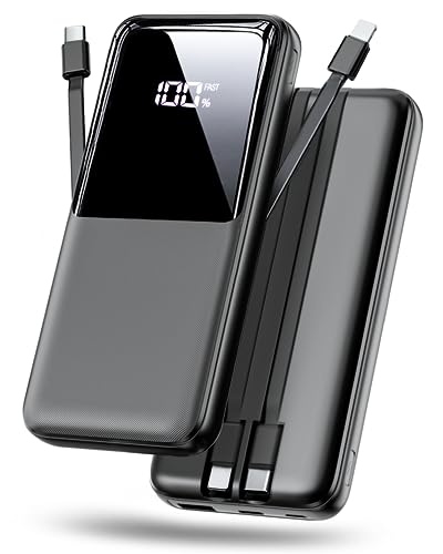 CFIAI Portable Charger Power Bank - 15000mAh Fast Charging Portable Phone Charger with Built in USB-C(22.5W) and iOS(20W) Output Cable, LED Display Battery Pack for iPhone Android Samsung etc(1 Pack)