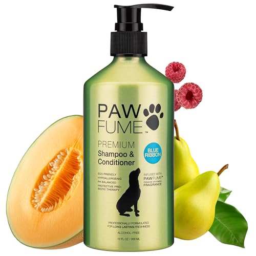 Pawfume Dog Shampoo and Conditioner – Hypoallergenic Dog Shampoo for Smelly Dogs – Best Dog Shampoos & Conditioners – Probiotic Pet Shampoo for Dogs – Best Dog Shampoo for Puppies (Blue Ribbon)