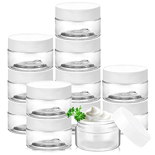 UPlama 24 Pack Cosmetic Containers, Plastic Sample Containers With Lids With Inner Liners Leakproof Wide-Mouth Travel Containers Jars Pots For Toiletry Makeup Cream Liquid Slime (1oz, White)