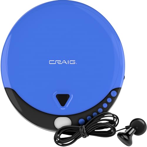 Craig CD2808-BL Personal CD Player with Headphones in Blue and Black | Portable and Programmable CD Player | CD/CD-R Compatible | Random and Repeat Playback Modes |