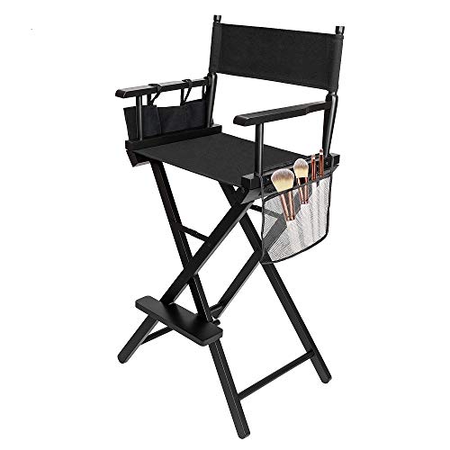 mefeir 31' Height Tall Directors Chairs Folding Artist Makeup with Replacement Cover, Storage Side Bags, Portable Footrest, Support 250 lbs,Solid Hardwood & Polyester Black