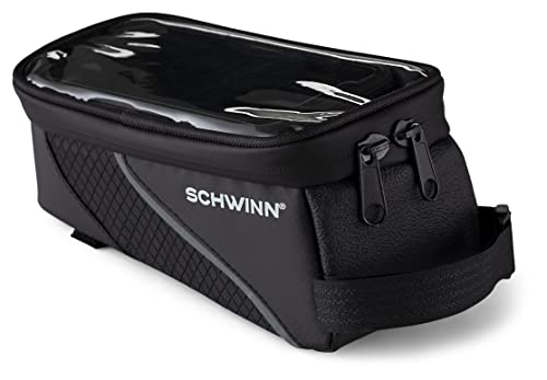 Schwinn Bike Bag, Pannier and Storage, Easy to Attach, Hold Cell Phones, Snacks, Wallet, Mounted Bicycle Accessories Top Tube Phone Bag, Black