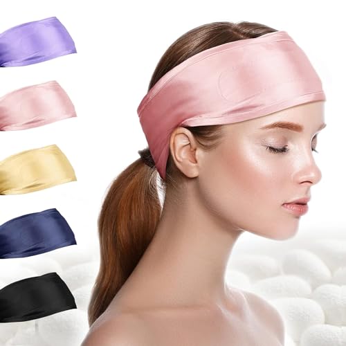 FANTASTIC HOUSE Silk Spa Headbands for Washing Face, 100% Mulberry Silk Scarf for Hair Wrapping, Adjustable Ponytail Face Wash Headbands for Women and Girls for Sleep, Makeup, Sport