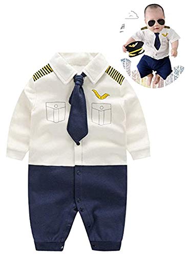 FANCYBABY Baby Pilot Boys Halloween Uniform Cosplay Romper Costume Outfit (3 to 6 Months, Long Sleeves)