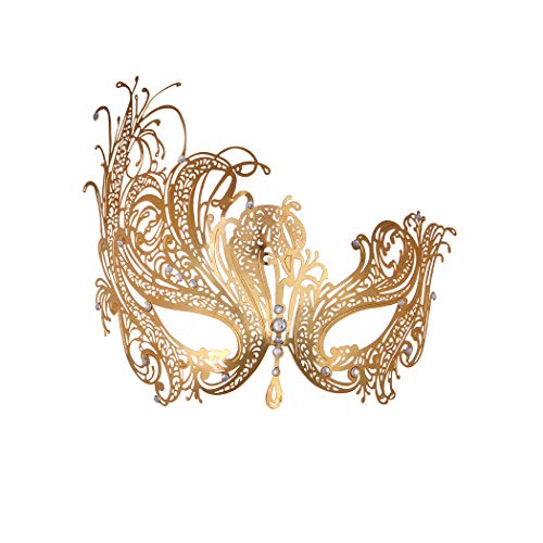 Masquerade Mask for Women Metal Mask Shiny Rhinestone Venetian Party Evening Prom Ball Mask Bar Costumes Accessory (Phoenix Gold)