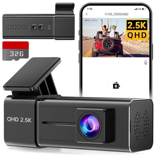Dash Cam WiFi 2.5K 1440P Front Dash Camera for Cars, E-YEEGER Car Camera Mini Dashcams with App, Night Vision, 24H Parking Mode, G-Sensor, Loop Recording, Free 32G Card, Support 256GB Max, Black