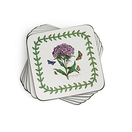 Portmeirion Botanic Garden Collection Coasters | Set of 6 | Cork Backed Board | Heat and Stain Resistant | Drinks Coaster for Tabletop Protection | Measures 4 x 4
