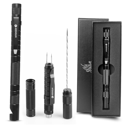 KEENSUN 6-in-1 Cigar Punch Pen ShapeTool Set Multitool with Cigar Punch(7mm), Cigar Draw Enhancer Cutter, Twin Nubber, Whistle and Clip (Black)