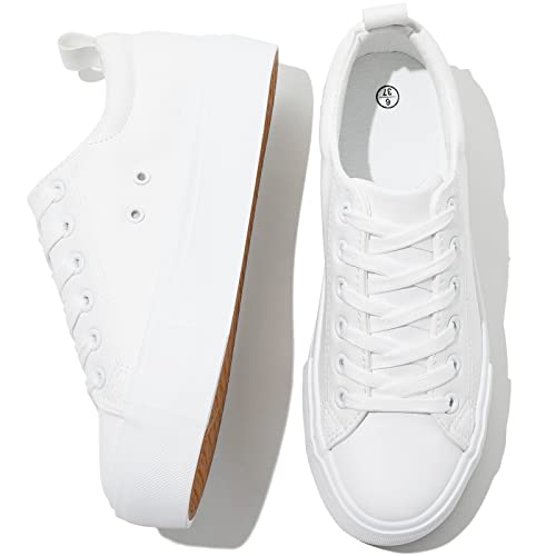 SERNIAL Womens White Platform Sneakers PU Leather Platform Shoes Walking Shoes for Women(White,US8)