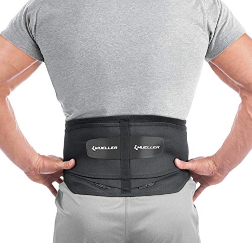 MUELLER Sports Medicine Adjustable Lumbar Back Brace, Lower Back Pain Relief and Support Belt for Men and Women, Black, Regular (28-50 Inches)