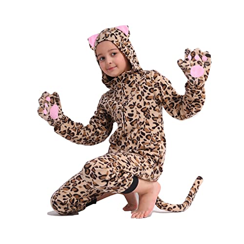 Rabtero Children Animal Onesie Costume, Unisex Cheetah Onesie Costume, Leopard Onesie Costume, Kids Halloween/Christmas/Carnival Festival Costume for Kids 6-8
