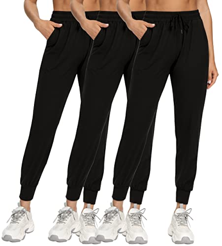 FULLSOFT 3 Pack Sweatpants for Women-Womens Joggers with Pockets Athletic Leggings for Workout Yoga Running(Black,Black,Black,Large)
