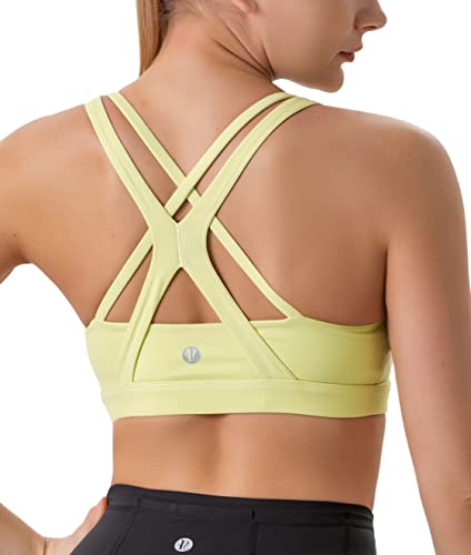 RUNNING GIRL Sports Bra for Women, Medium-High Support Criss-Cross Back Strappy Padded Sports Bras Supportive Workout Tops(2825 Electric Lemon M)