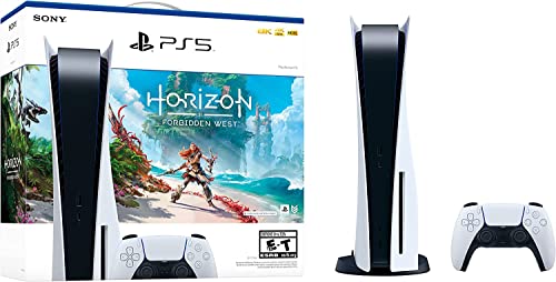 Sony PS5 Playstation 5 Disc Version Console Horizon Forbidden West Bundle - 16GB GDDR6 Memory, 825GB SSD, 4K Blu-ray Player, WiFi6, BT 5.1, Ethernet, 4K and HDR, 120 fps, Tempest 3D AudioTech - TSYXJ