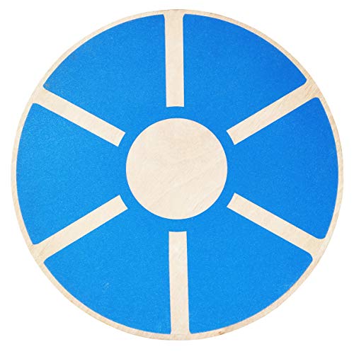 Signature Fitness Non-Slip Wooden Wobble Balance Board Core Trainer 15.55-inch Diameter with 360 Rotation for Stability Training, Blue