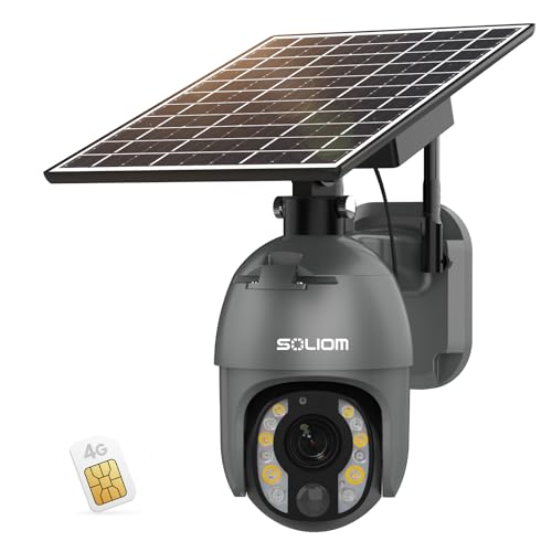 SOLIOM 5MP Security Camera Outdoor with 10X Optical Zoom, 4G LTE Cellular Security Camera with Battery & Solar Powered, Human Detection, Auto Tracking, Spotlight Color Night Vision, US Version
