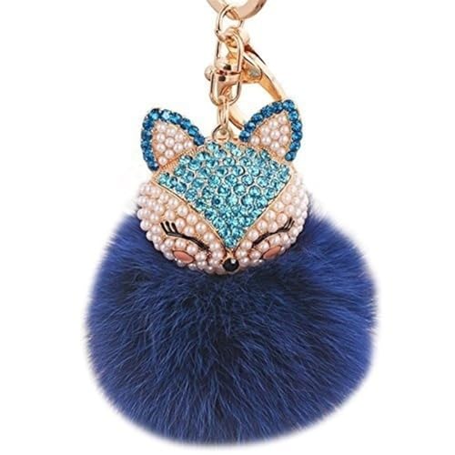 EASYA Creative Key Chain Novelty Rabbit Fur Ball Charm Animal Keychain for Car Key Ring or Bag Pendant(Blue Ink)