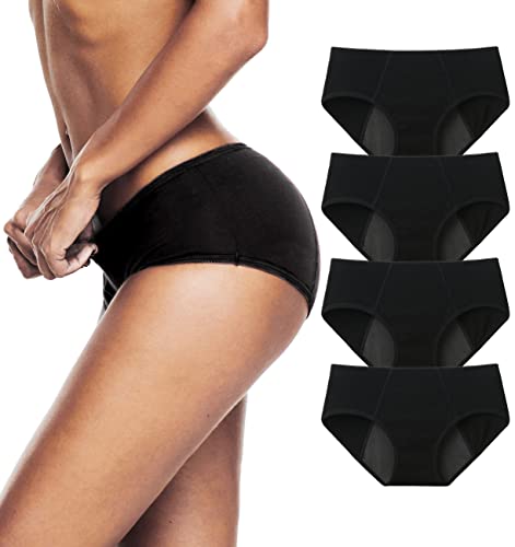 TUTUESTHER Women Period Panties Leakproof Underwear for Heavy Flow Menstrual Cycle Hipster for Teens(Medium, 4 Black)