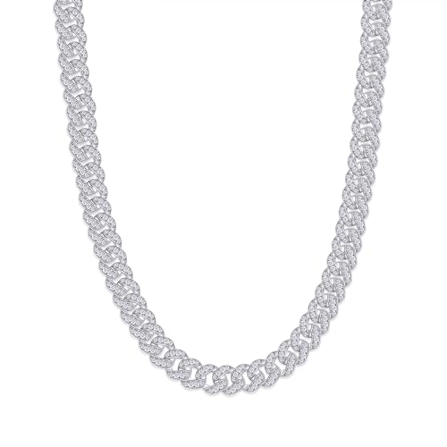 SAVEARTH DIAMONDS 5.80 Ct Round Lab Created Moissanite Diamond 6MM Width Cuban Link Chain Necklace For Men 14k White Gold Over Sterling Silver, 16' Length