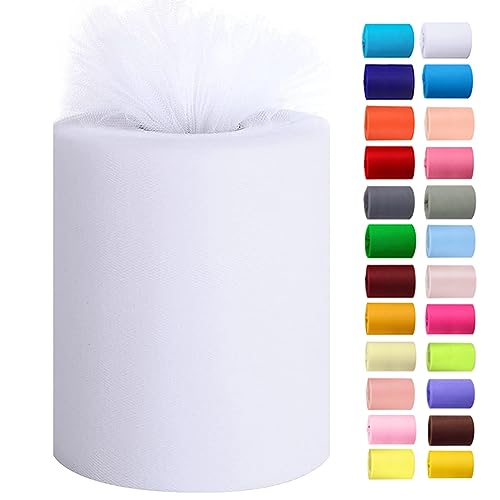 Tulle Rolls 6” by 100 Yards (300 feet) Tulle Roll Spool Fabric for DIY Tutu Skirts Wedding Baby Shower Crafts Decorations Party Supplies (White)