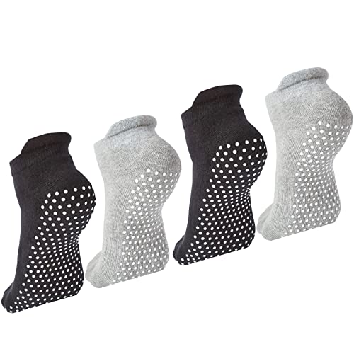 Hannahcos 4 Pairs Non Slip Yoga Pilates Grip Socks, Anti Skid Hospital Workout Barre Ballet Grip Socks for Women and Men