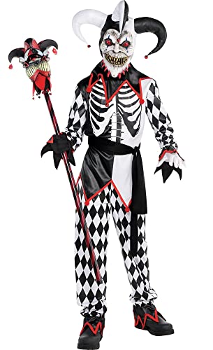 Kids Black & White Sinister Jester Costume Set - Medium (8-10) 1 Set - Haunting Party Wear Perfect for Halloween and Themed Party Fun