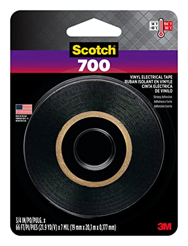 3M Scotch 700 Electrical Tape, 3/4 in x 66 ft x 7 mil, Vinyl Insulating Tape for Excellent Mechanical Protection, For Primary Insulation Up to 600V, For Indoor and Outdoor Use (03429NA)