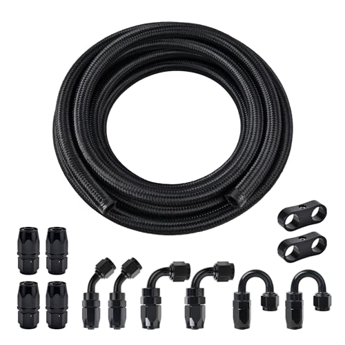 EVIL ENERGY 6AN Fuel Line Kit, 6AN Nylon Braided Fuel Line Hose Fitting Kit CPE 20FT Black