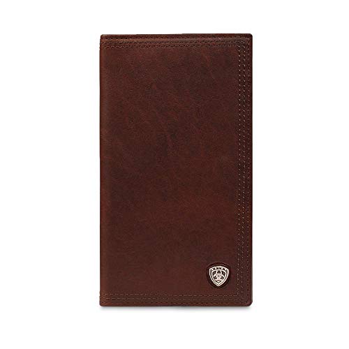 Ariat Men's Rodeo Wallet in Dark Copper Oil Tan Leather with Brand Concho, ID and Card Slots