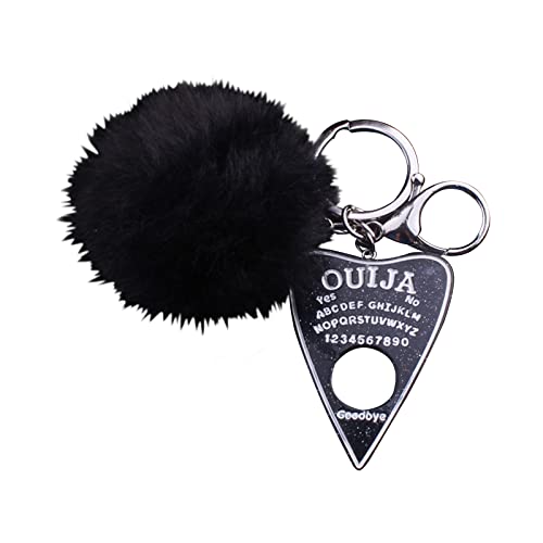 FORUBUS Ouija Board Keyring with Pompom Ball for Women Girls, Glittering Ouija Board Key Chains for Car Keys Handbag Jewelry-black