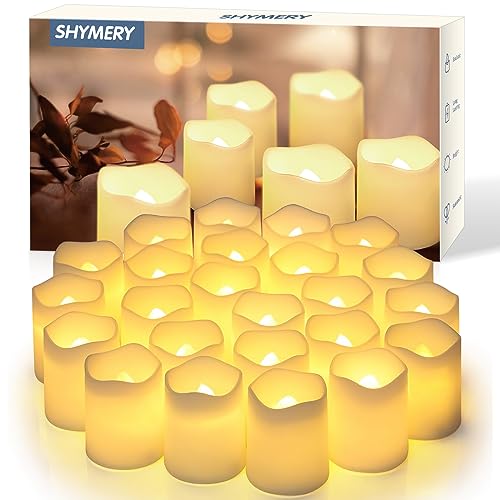 SHYMERY Flameless Votive Candles,Flameless Flickering Electric Fake Candle,24 Pack 200+Hour Battery Operated LED Tea Lights in Warm White for Wedding, Table, Halloween,Christmas Decorations 1.5'X1.7'