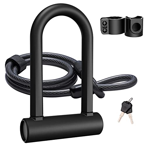 UBULLOX Bike U Lock Heavy Duty Bike Lock Bicycle U Lock, 16mm Shackle and 4ft/6ft Length Security Cable with Sturdy Mounting Bracket for Bicycle, Motorcycle and More