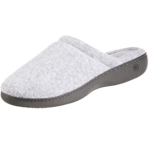 isotoner womens Terry slip Clog With Memory Foam for Indoor/Outdoor Comfort Slip on Slipper, Heather Grey Rounded, 7.5-8 US