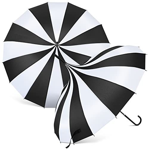 Queekay 2 Pcs Parasol Umbrella Pagoda Umbrella Large Retro Sun Umbrella for Walking Sun Gothic Umbrella for UV Protection Women Girls (Black, White)