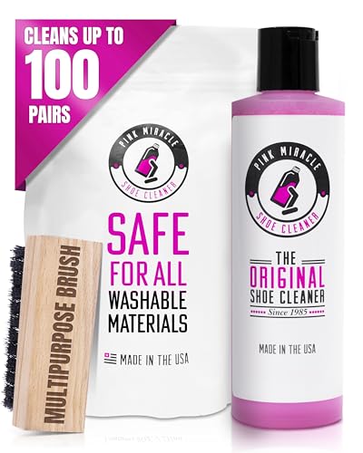 Pink Miracle Shoe Cleaner Kit Bottle Fabric Cleaner for Leather, Whites, and Nubuck Sneakers (4 Oz)