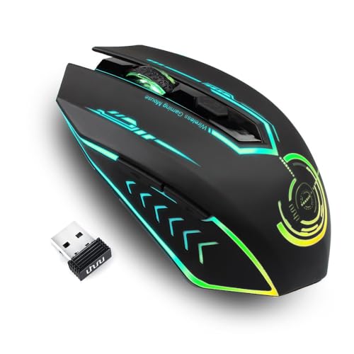 UHURU Wireless Gaming Mouse Up to 10000 DPI, Rechargeable USB Wireless Mouse with 6 Buttons 7 Dynamic LED Color Ergonomic Programmable MMO RPG for PC Laptop, Compatible with Windows Mac