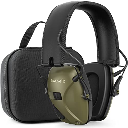 awesafe Electronic Shooting Earmuff Ear Hearing Protection Noise Reduction Sound Amplification with Travel Storage Hard Case for Shooting Gun Range Hunting (Army Green)