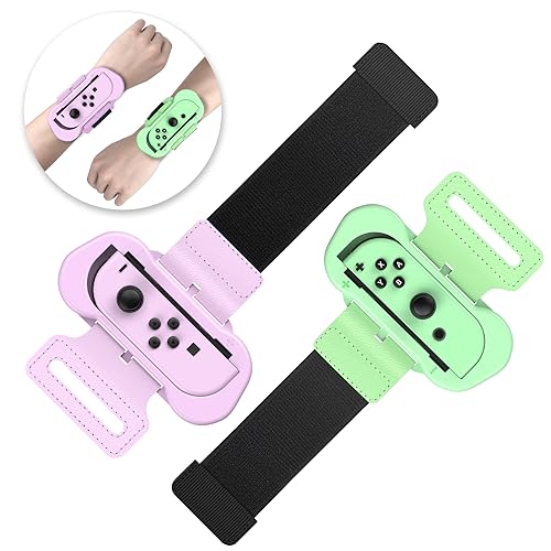 Wrist bands for Dance 2024 2023 2022 Switch and for Zumba Burn It Up - Upgraded Adjustable Elastic Straps for Nintendo Switch & Switch OLED Dance Games, 2 Pack for Adults and Kids (Light Purple&Green)