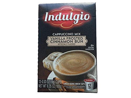 Indulgio Vanilla Frosted Cinnamon Bun Cappuccino, 12-Count Single Serve Brew Cups