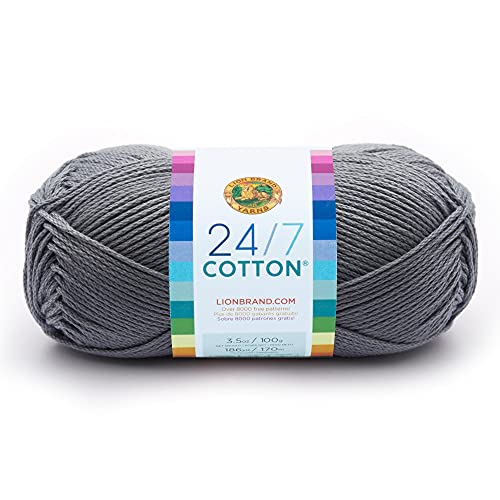 Lion Brand Yarn (1 Skein) 24/7 Cotton Yarn, Silver, 558 Foot (Pack of 1)