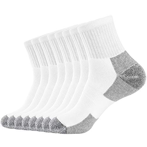 WANDER Men's Athletic Ankle Socks 3-8 Pairs Thick Cushion Running Socks for Men&Women Cotton Socks 7-9/9-12/12-15 (8 Pair A0-white, L)