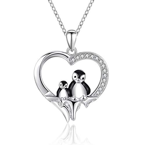 CHENGHONG Penguin Necklace for Women 925 Sterling Silver Mother and Child Penguin Heart Pendant Animal Necklace Penguin Friendship Necklace Mothers Gifts for Mom Daughter