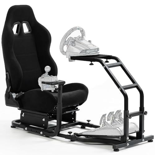 Marada Adjustable Racing Simulator Cockpit with Comfort Racing Seat Fit for Logitech/Thrustmaster G25 G27,G29 G920 G923 T80 T300RS TX F458 T500RS, Race Driving Sim Stand No Steering Wheel/Pedal