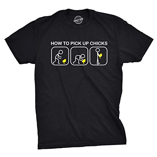 Mens How to Pick Up Chicks Funny T Shirt Easter Gift Graphic Tee Sarcastic Novelty Top Humor Tees Mens Funny T Shirts Easter T Shirt for Men Novelty Tees Black L