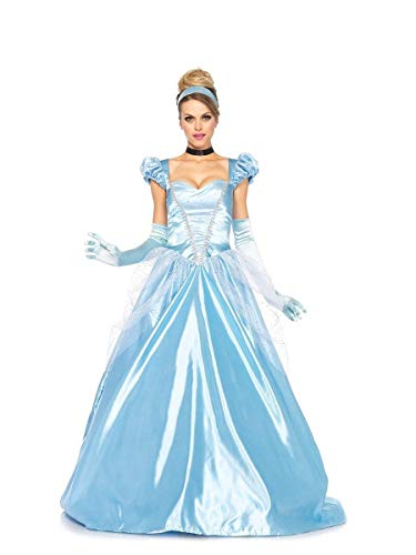 Leg Avenue Womens - 3 Piece Classic Cinderella Gown Set Full Length Family Friendly Princess Dress and Headband Set Adult Sized Costumes, Blue, Small US