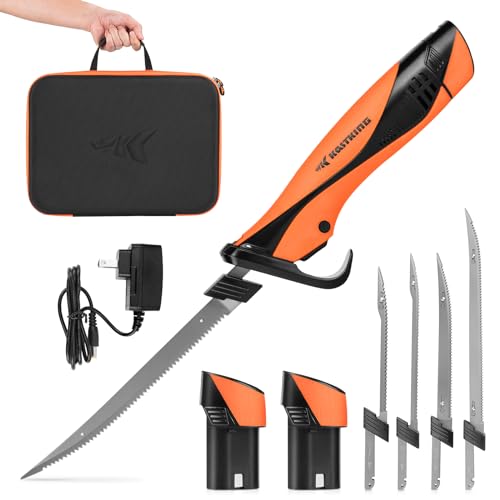 KastKing Speed Demon Pro Lithium-ion Electric Fillet Knife - Cordless Rechargeable Fishing Knife with 4 Blades, High Torque Motor with Extended Battery Life, Ergonomic Handle and Custom Carry Case