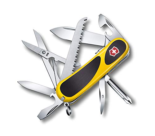 Victorinox Evolution S18 Grip Swiss Army Knife, 15 Function Swiss Made Pocket Knife with Large Blade, Screwdriver and Wood Saw - Evolution S18 Grip Yellow/Black