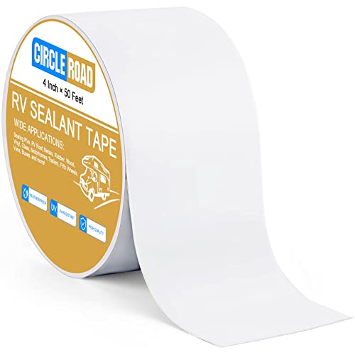 RV Roof Tape White, 4 Inch X 50 Feet RV Repair Sealant Tape, Stop Camper Roof Leaks, UV-Resistant, Weatherproof and Reliable for Camper, Trailer, Boat(4In-50FT)